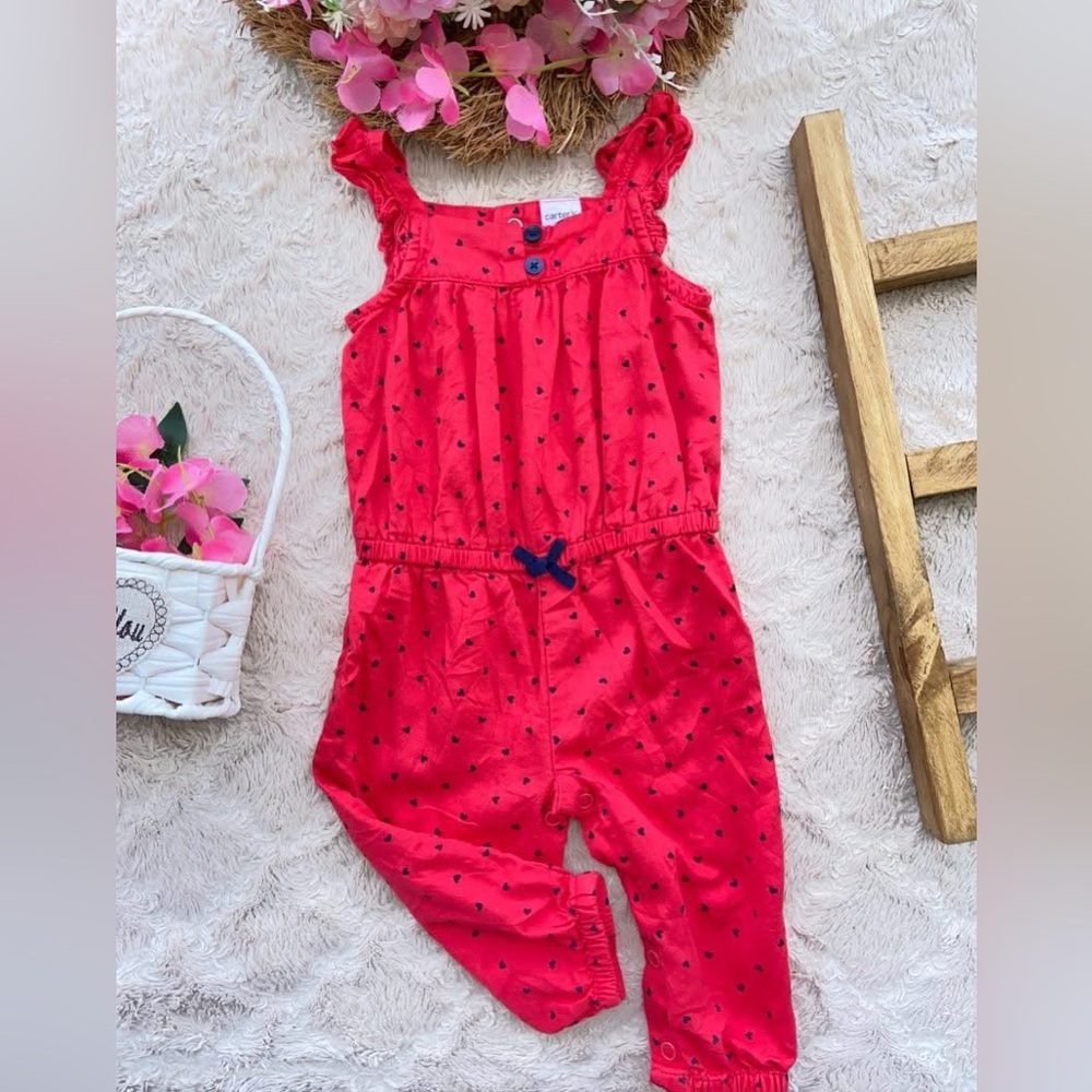 Baby Girl Outfit Carters Pink-Red Blue Heart Ruffle Tank Romper